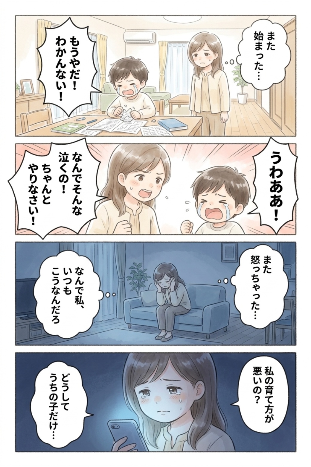また怒っちゃった…そんな夜の4コマ漫画